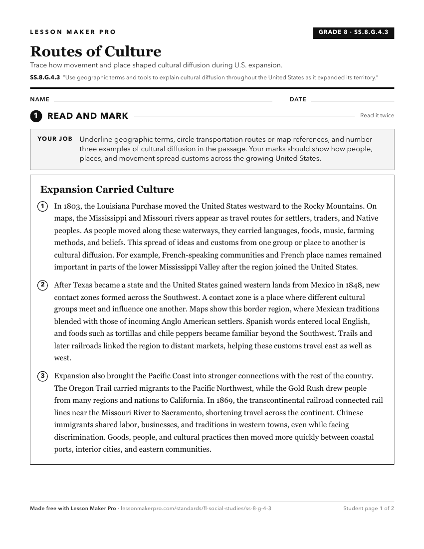 Preview of the SS.8.G.4.3 printable worksheet
