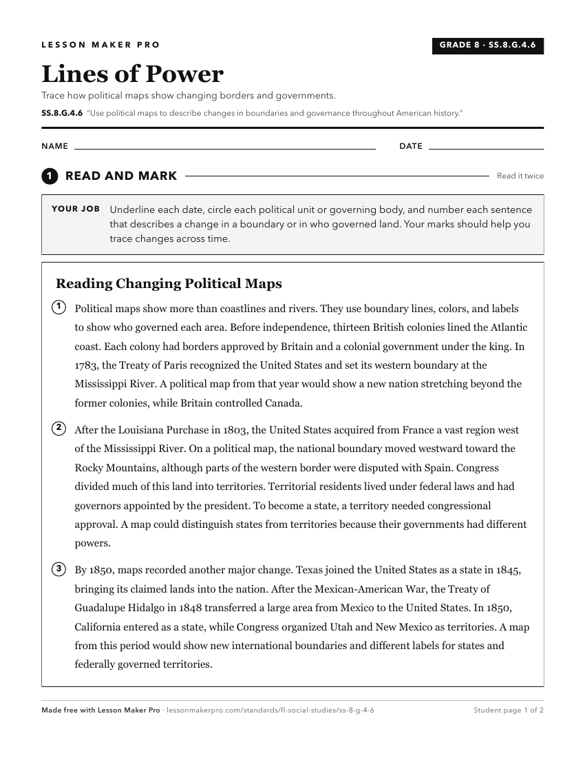 Preview of the SS.8.G.4.6 printable worksheet