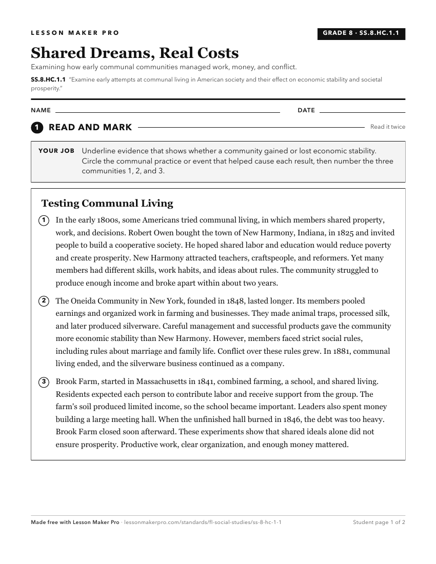 Preview of the SS.8.HC.1.1 printable worksheet