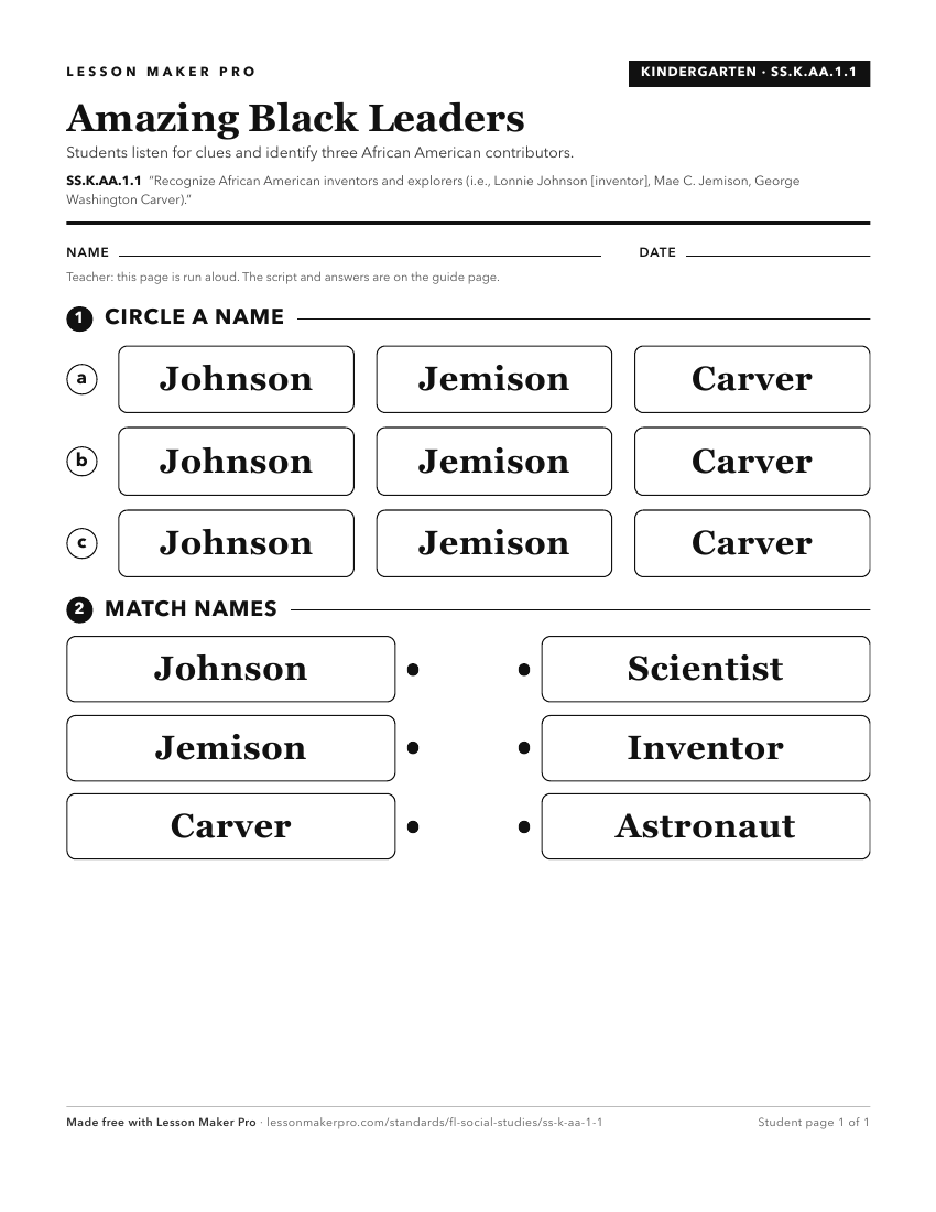 Preview of the SS.K.AA.1.1 printable worksheet