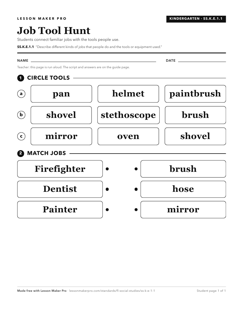 Preview of the SS.K.E.1.1 printable worksheet