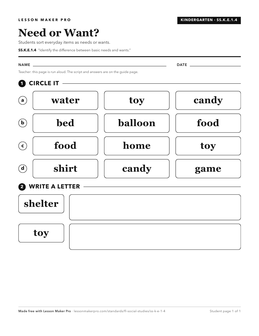 Preview of the SS.K.E.1.4 printable worksheet