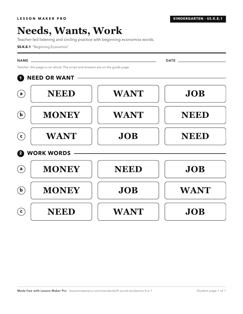 Preview of the SS.K.E.1 printable worksheet
