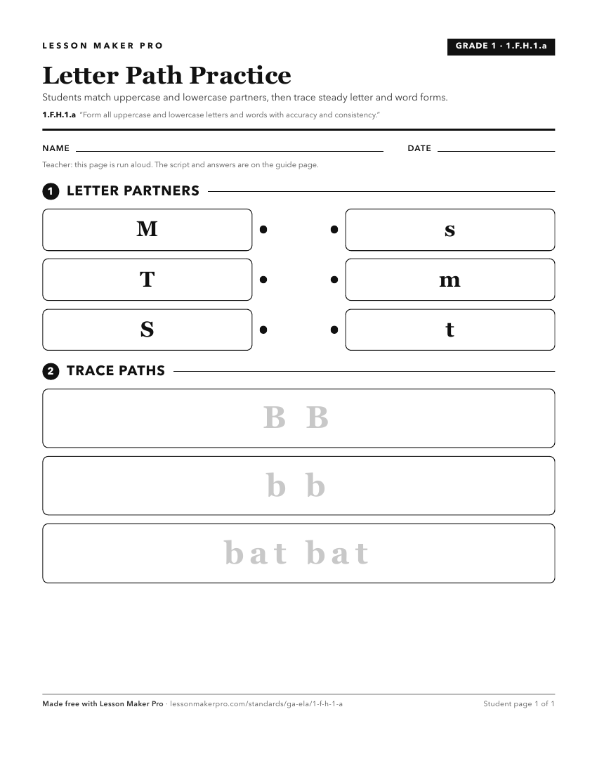Preview of the 1.F.H.1.a printable worksheet
