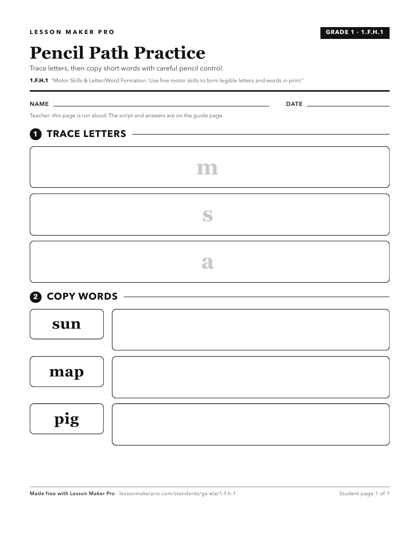 Preview of the 1.F.H.1 printable worksheet