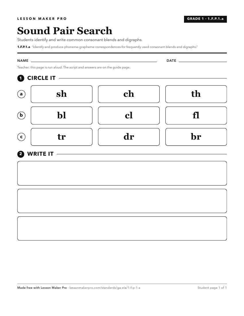 Preview of the 1.F.P.1.a printable worksheet