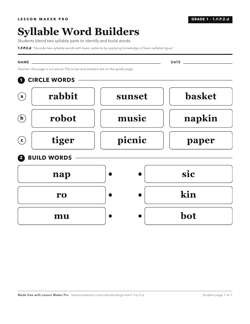 Preview of the 1.F.P.2.d printable worksheet