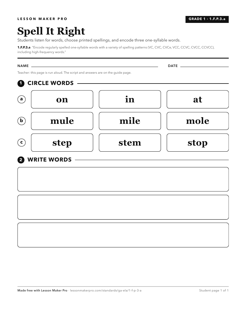 Preview of the 1.F.P.3.a printable worksheet