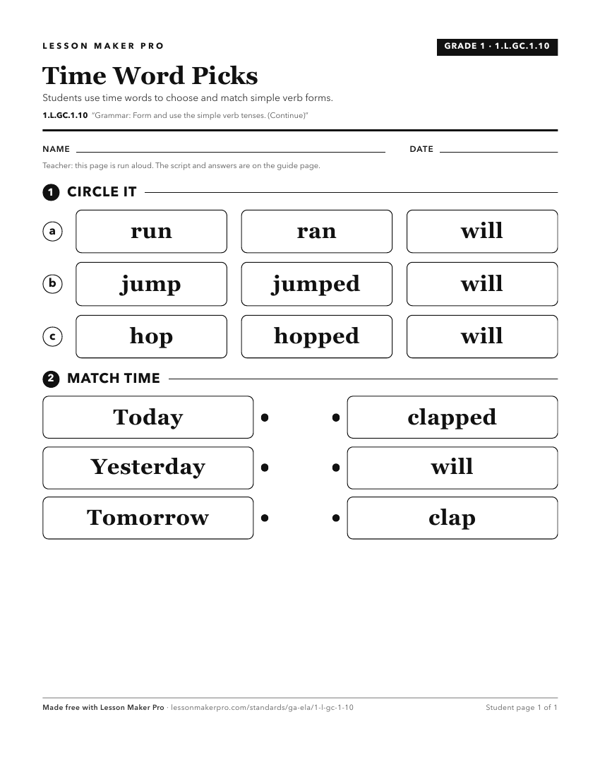 Preview of the 1.L.GC.1.10 printable worksheet