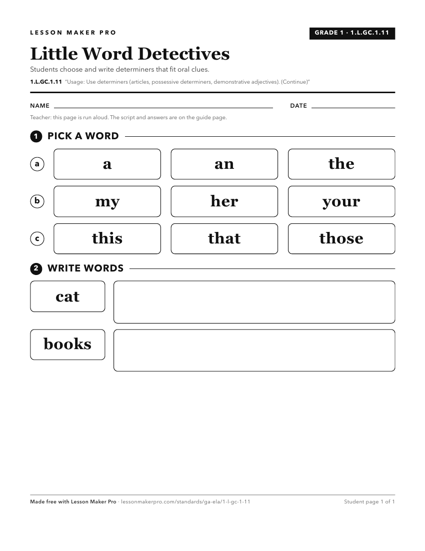 Preview of the 1.L.GC.1.11 printable worksheet