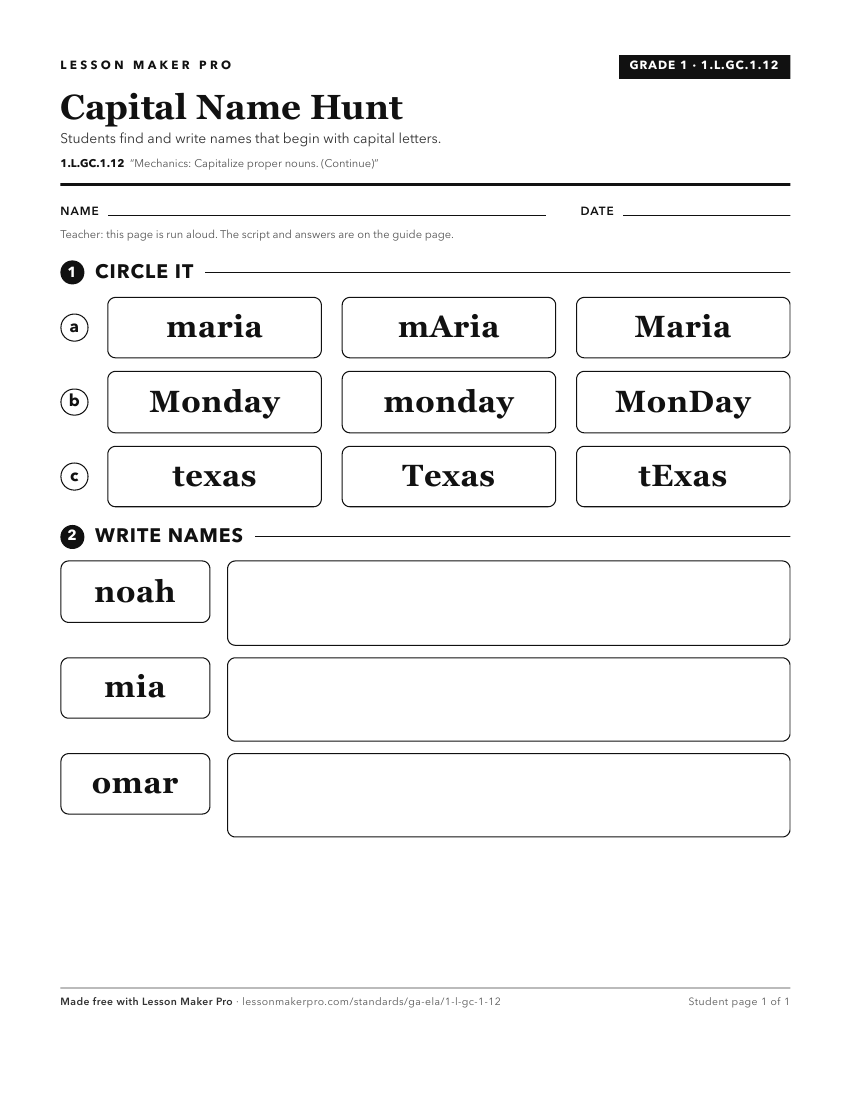 Preview of the 1.L.GC.1.12 printable worksheet