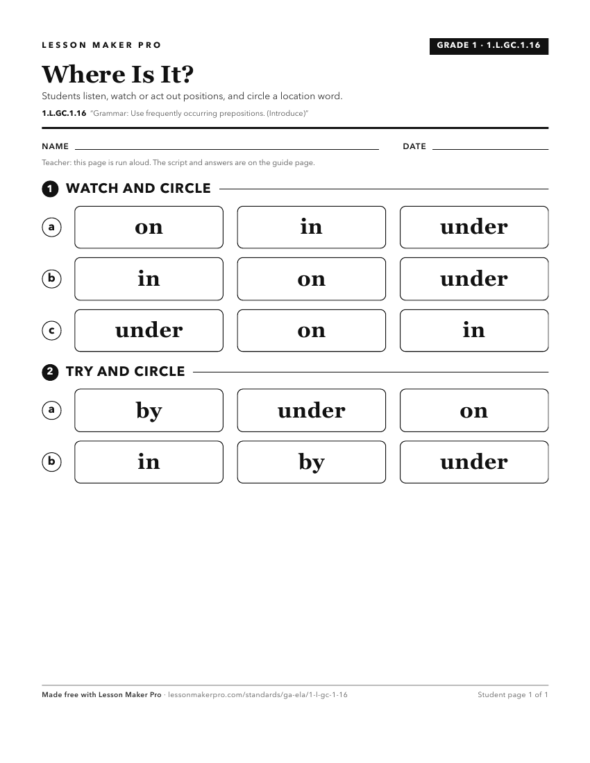 Preview of the 1.L.GC.1.16 printable worksheet