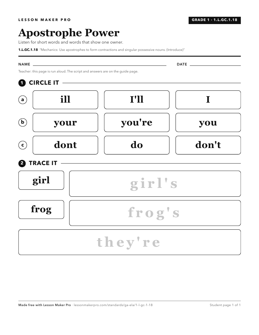 Preview of the 1.L.GC.1.18 printable worksheet