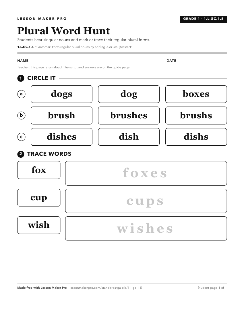 Preview of the 1.L.GC.1.5 printable worksheet