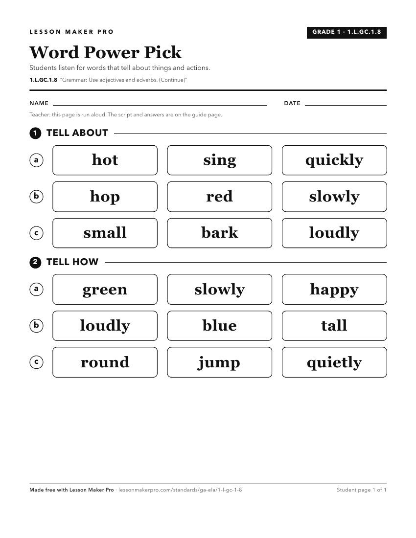 Preview of the 1.L.GC.1.8 printable worksheet