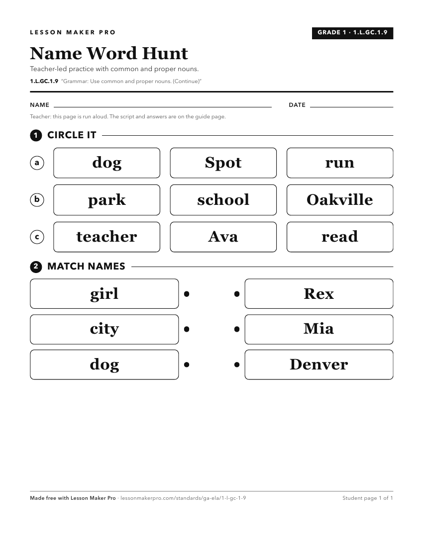 Preview of the 1.L.GC.1.9 printable worksheet