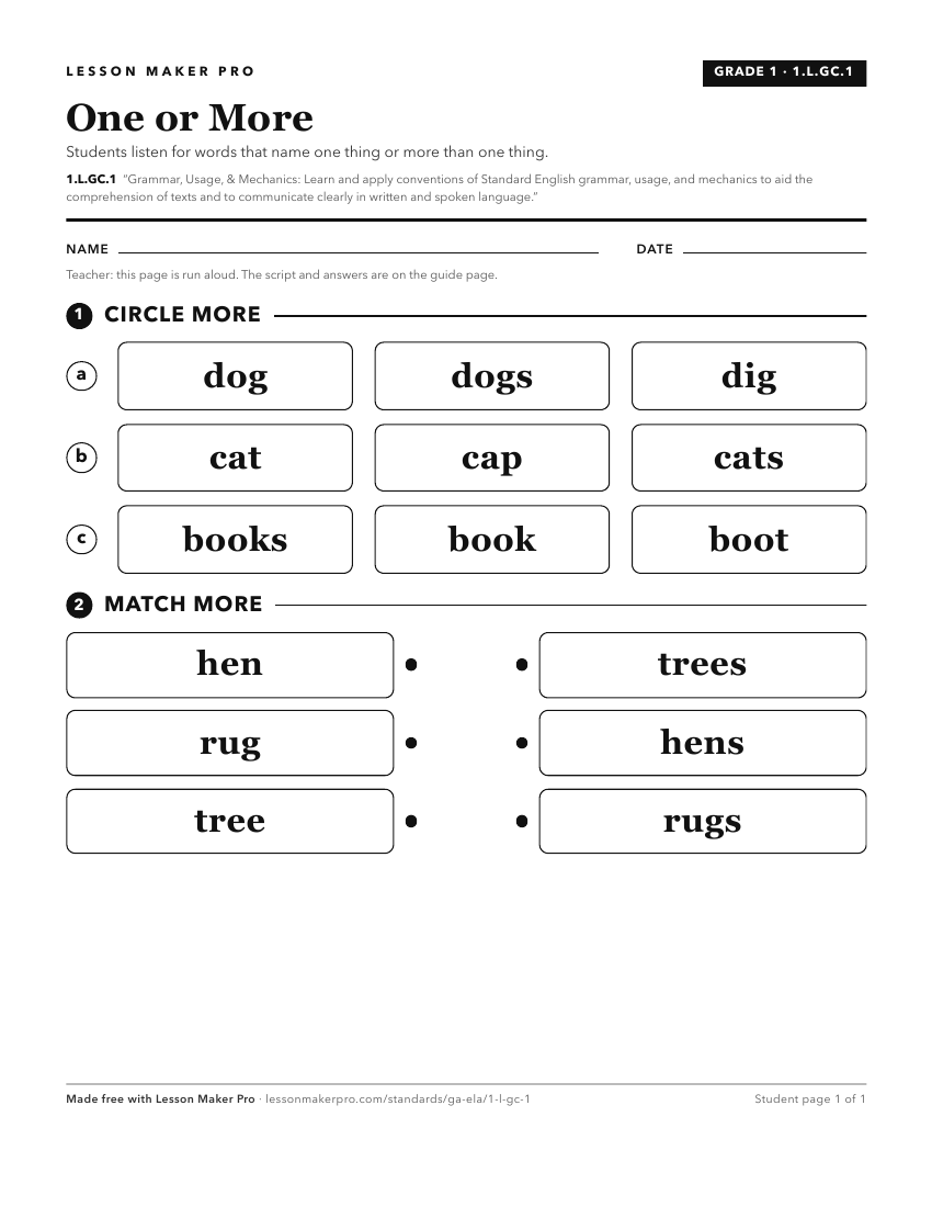 Preview of the 1.L.GC.1 printable worksheet