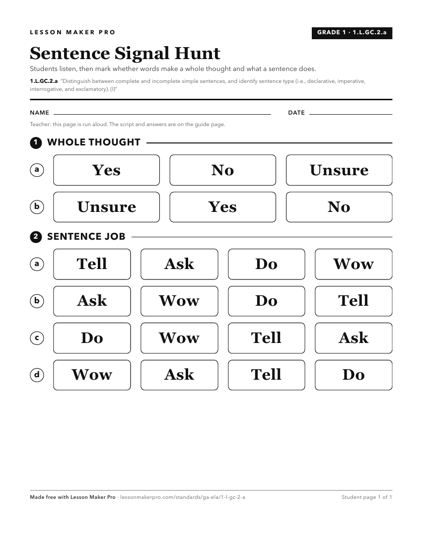 Preview of the 1.L.GC.2.a printable worksheet