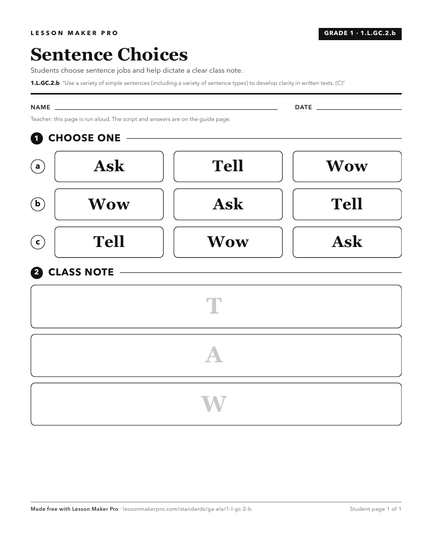 Preview of the 1.L.GC.2.b printable worksheet
