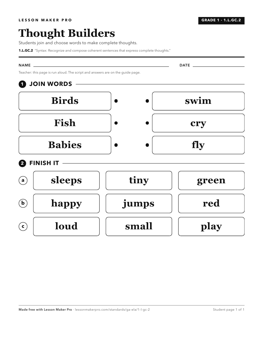 Preview of the 1.L.GC.2 printable worksheet