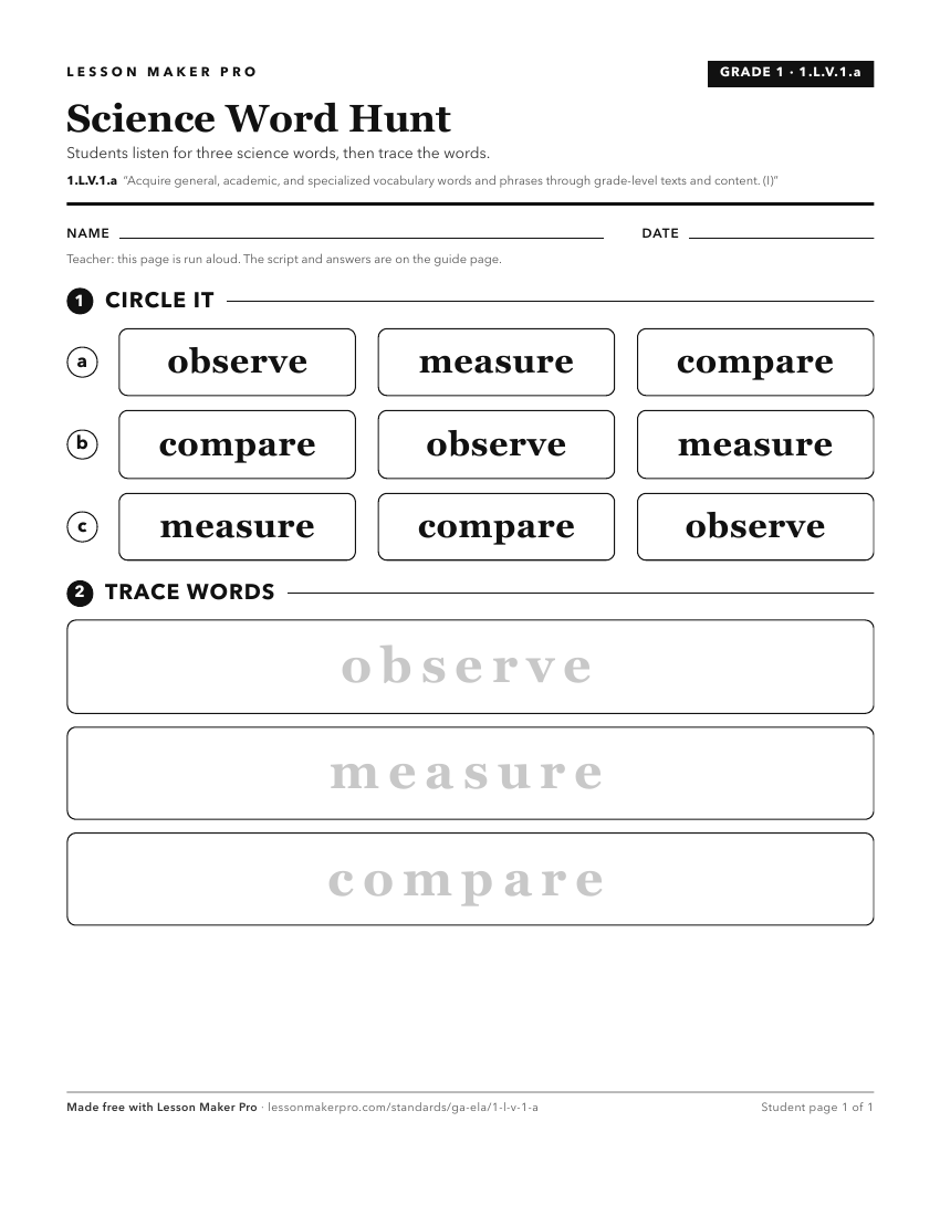 Preview of the 1.L.V.1.a printable worksheet