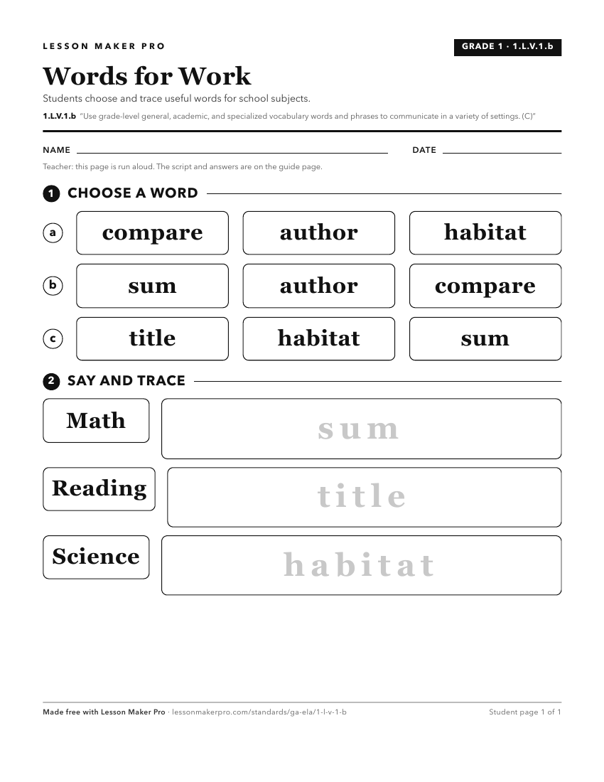 Preview of the 1.L.V.1.b printable worksheet
