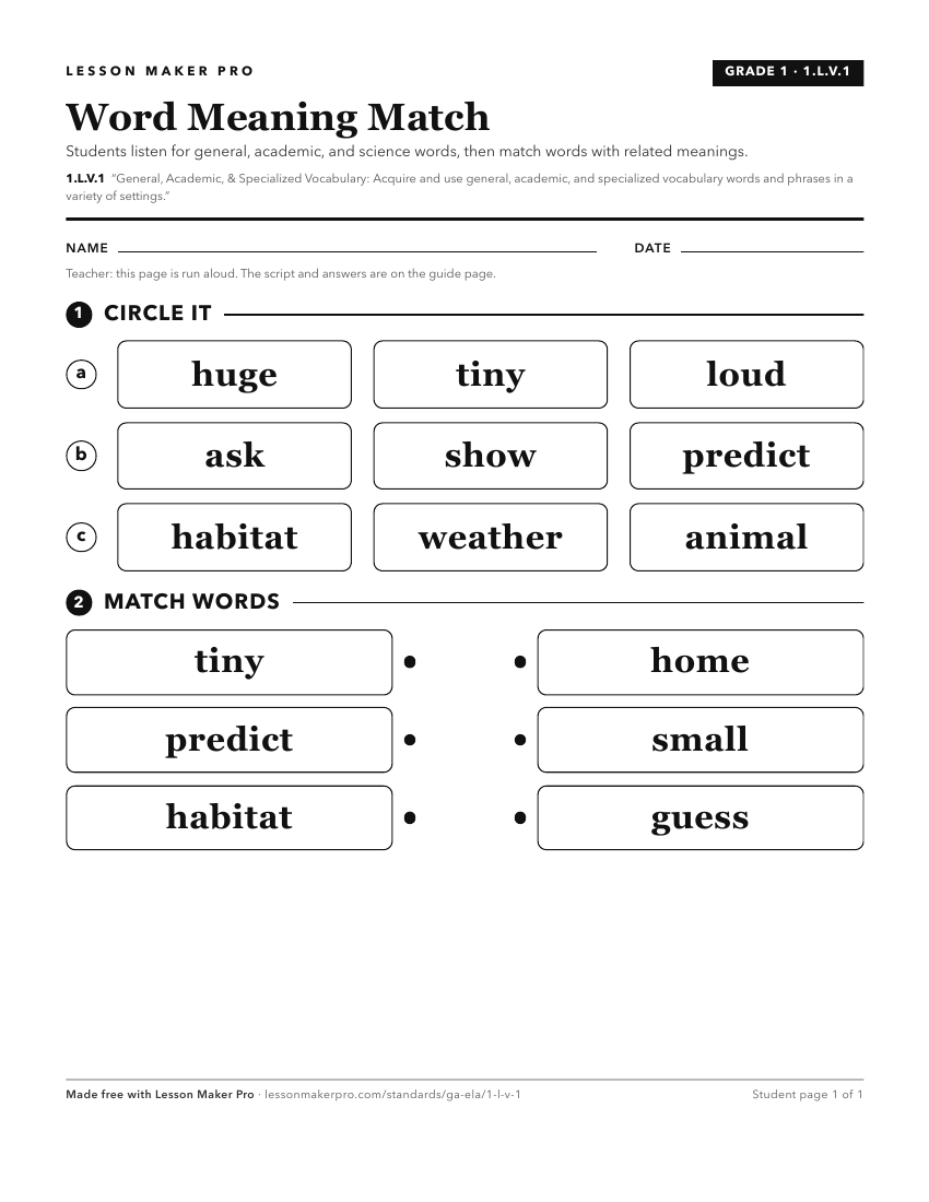 Preview of the 1.L.V.1 printable worksheet