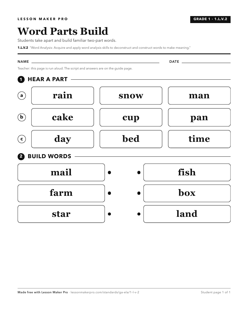Preview of the 1.L.V.2 printable worksheet