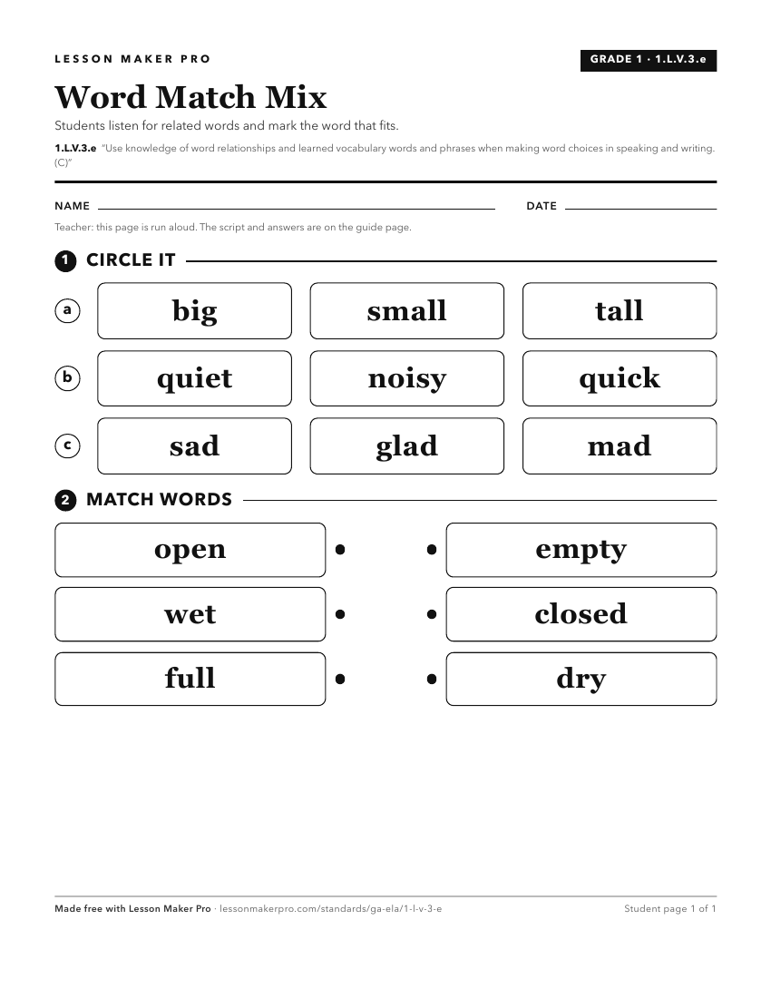 Preview of the 1.L.V.3.e printable worksheet