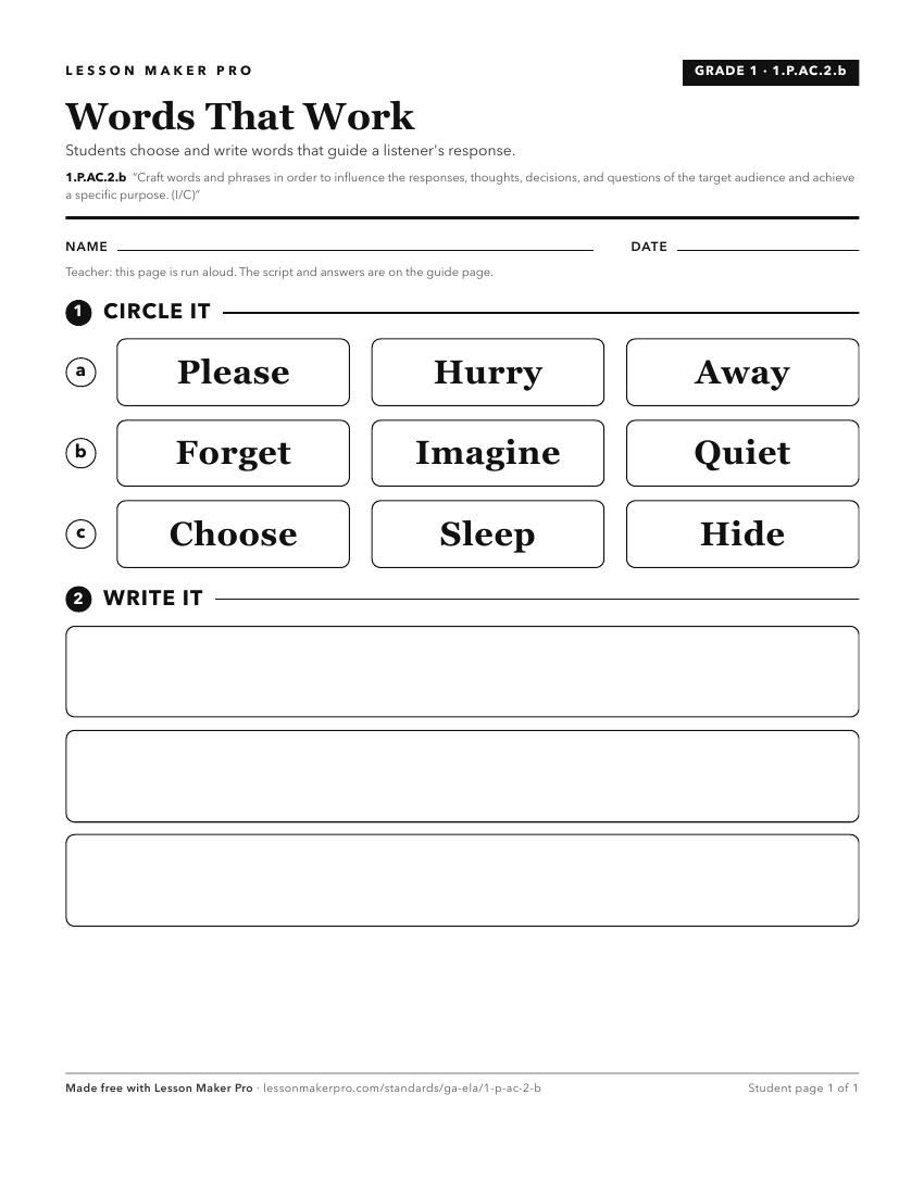 Preview of the 1.P.AC.2.b printable worksheet