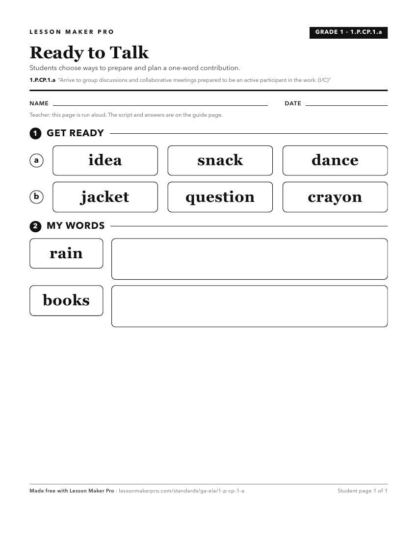 Preview of the 1.P.CP.1.a printable worksheet