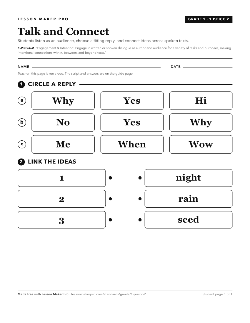 Preview of the 1.P.EICC.2 printable worksheet