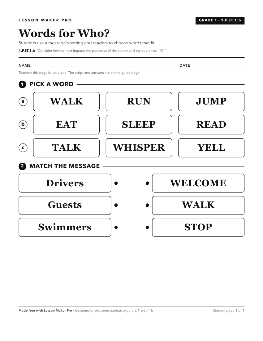 Preview of the 1.P.ST.1.b printable worksheet