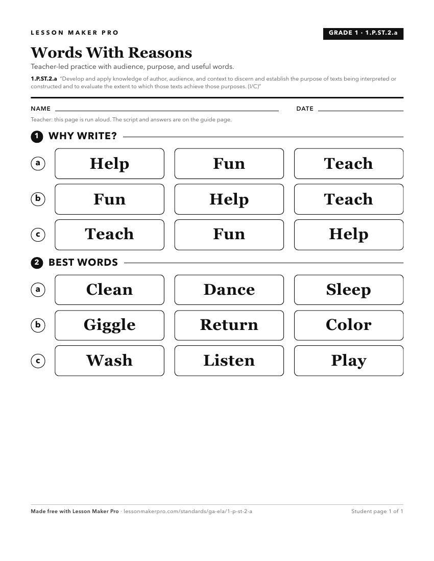 Preview of the 1.P.ST.2.a printable worksheet