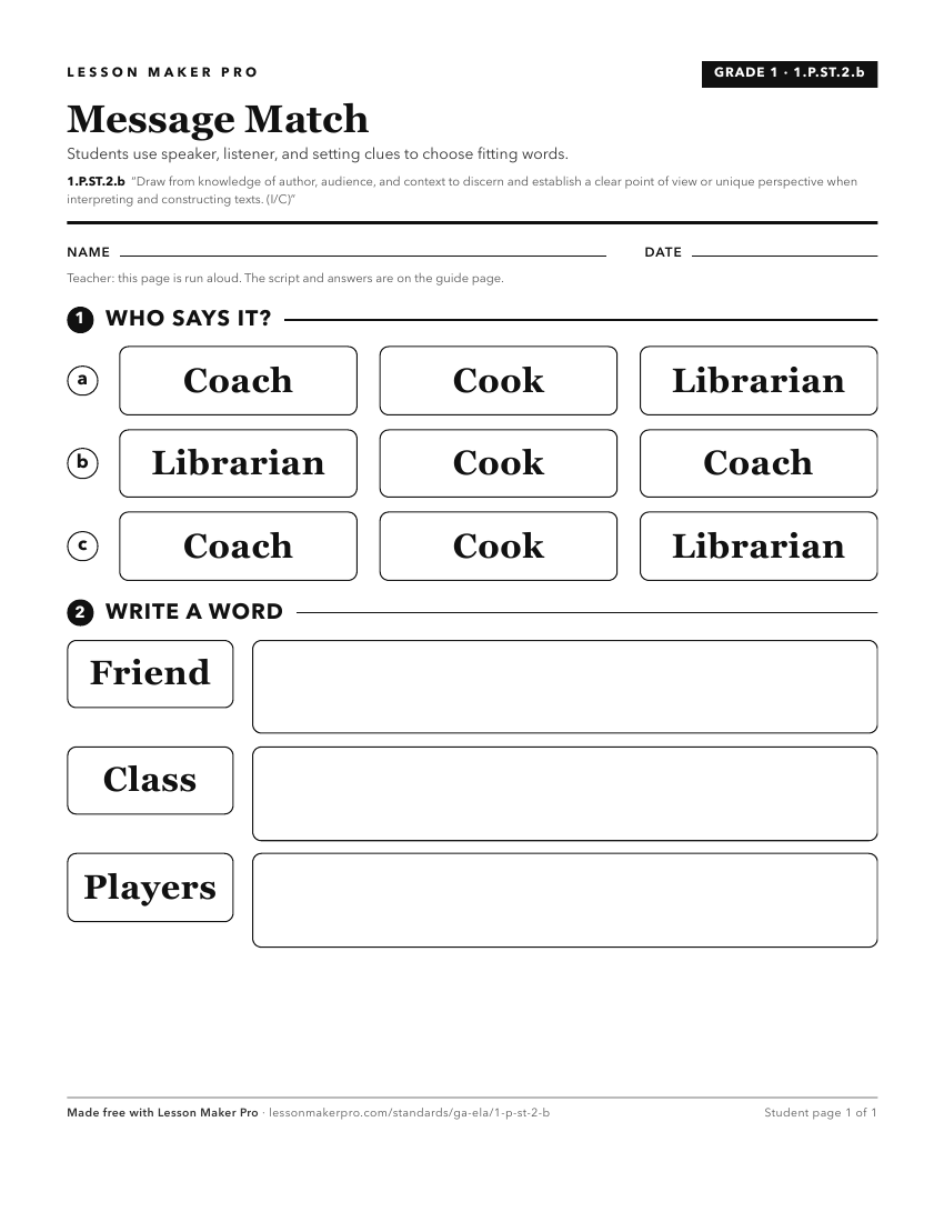 Preview of the 1.P.ST.2.b printable worksheet