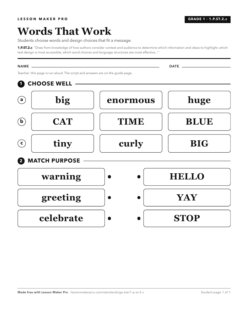 Preview of the 1.P.ST.2.c printable worksheet