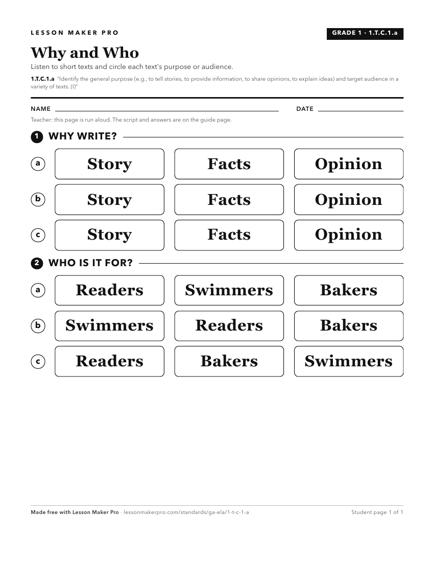Preview of the 1.T.C.1.a printable worksheet