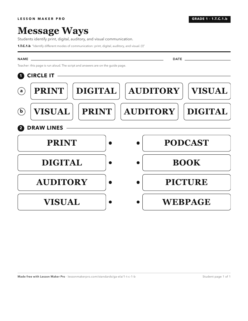 Preview of the 1.T.C.1.b printable worksheet