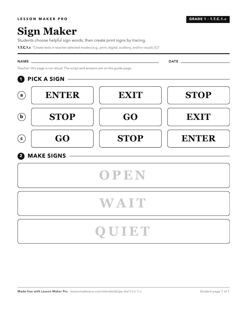 Preview of the 1.T.C.1.c printable worksheet