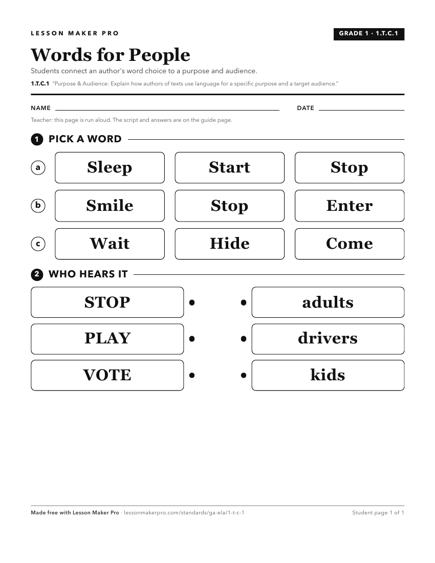 Preview of the 1.T.C.1 printable worksheet