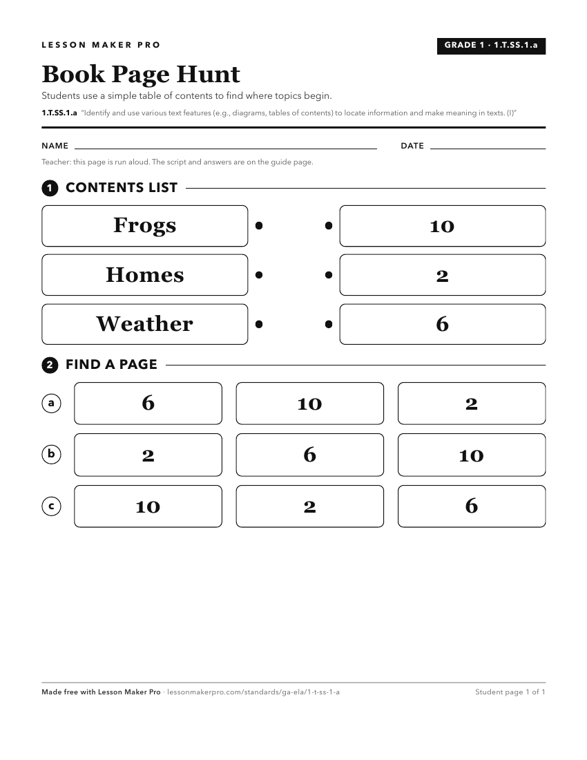 Preview of the 1.T.SS.1.a printable worksheet