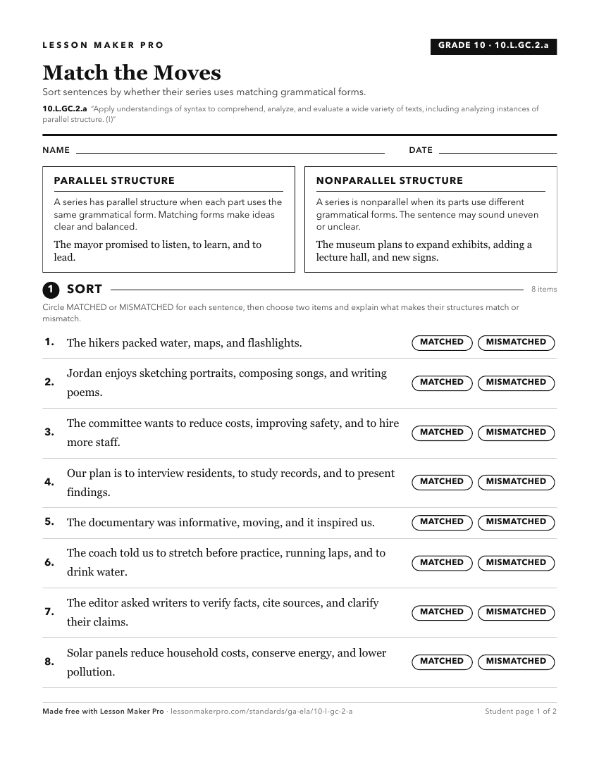 Preview of the 10.L.GC.2.a printable worksheet