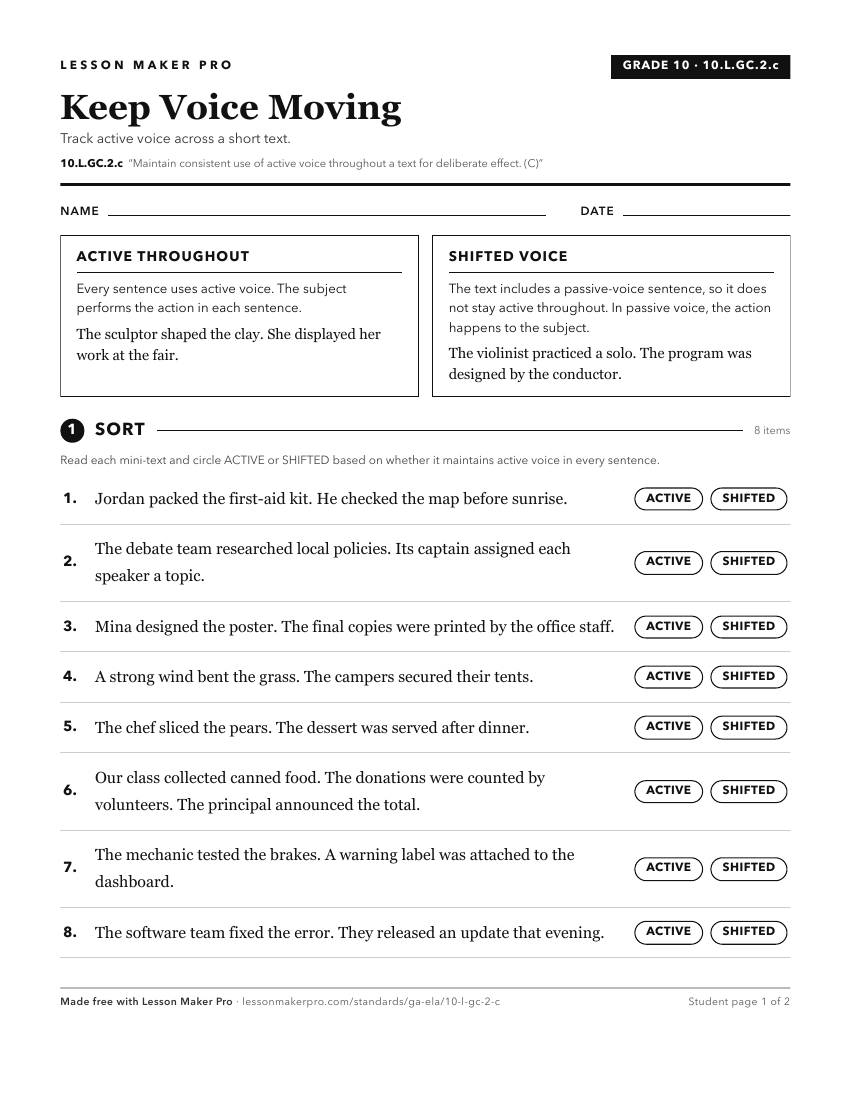 Preview of the 10.L.GC.2.c printable worksheet