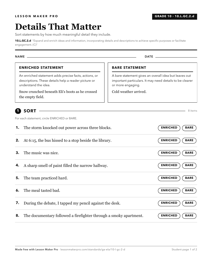 Preview of the 10.L.GC.2.d printable worksheet