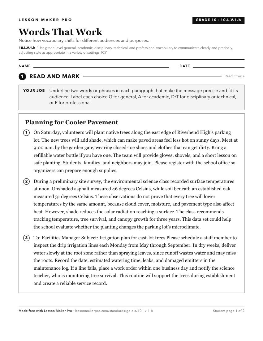 Preview of the 10.L.V.1.b printable worksheet