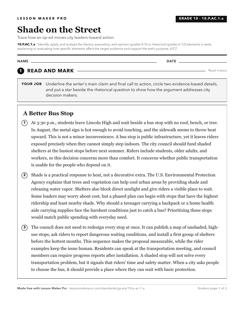 Preview of the 10.P.AC.1.a printable worksheet