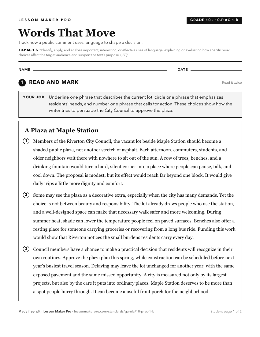 Preview of the 10.P.AC.1.b printable worksheet