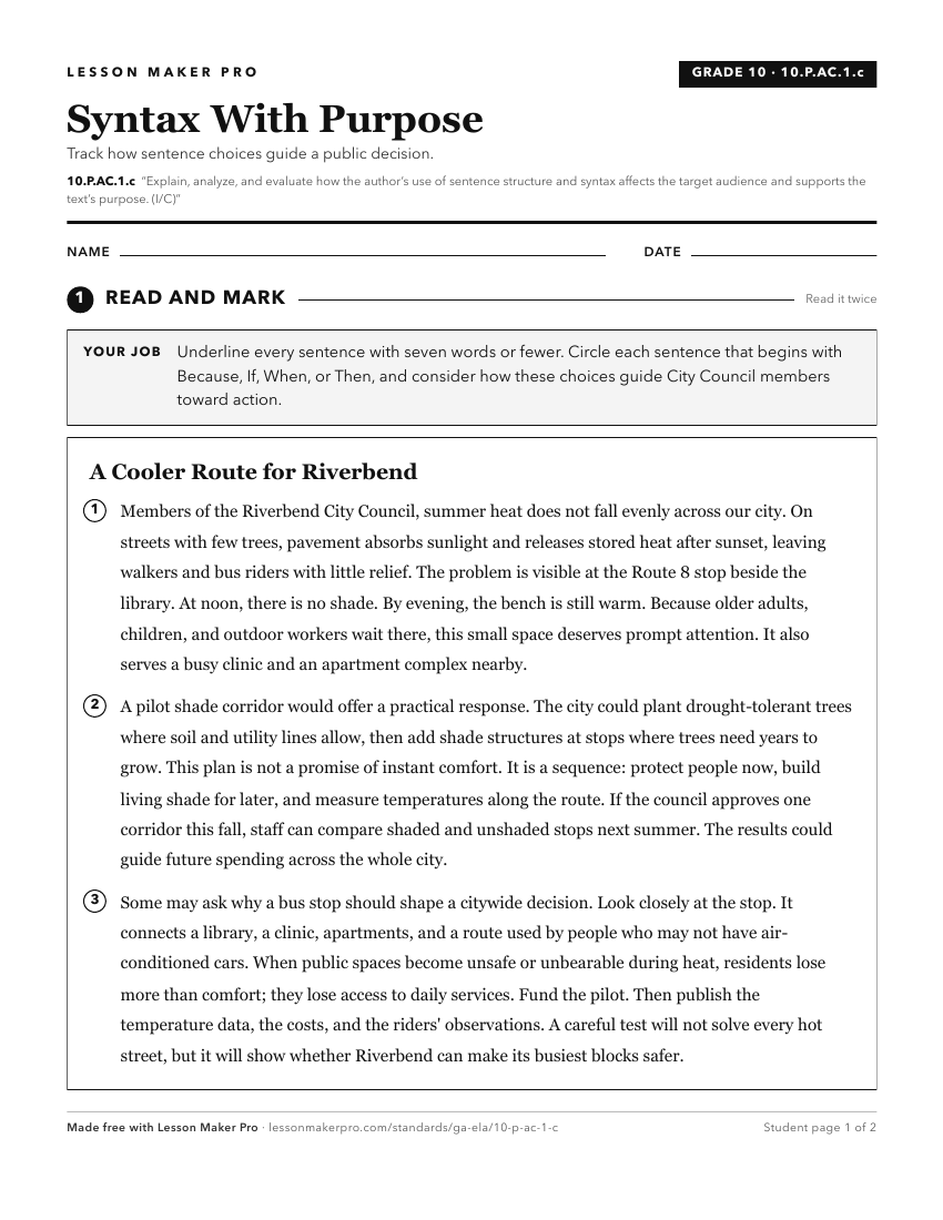 Preview of the 10.P.AC.1.c printable worksheet