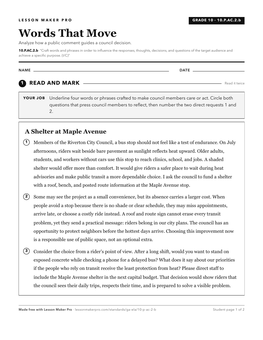 Preview of the 10.P.AC.2.b printable worksheet
