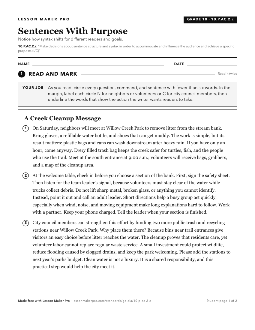 Preview of the 10.P.AC.2.c printable worksheet